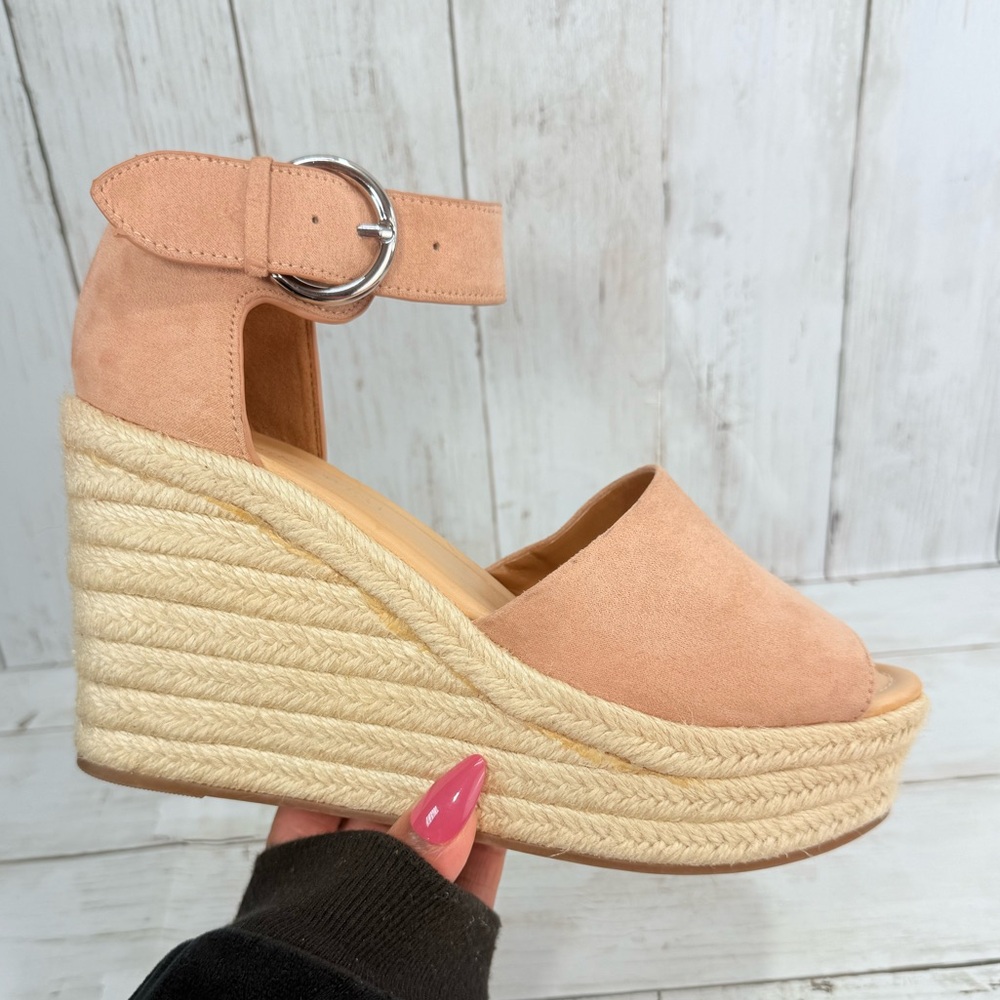 Trending Y2K Platform Wedge Espadrille Warm Pink Sandal Strappy Open Toe 8M